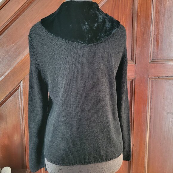 J.Jill Petite Black Button-Up Sweater With Velvet Collar sp - Picture 4 of 4